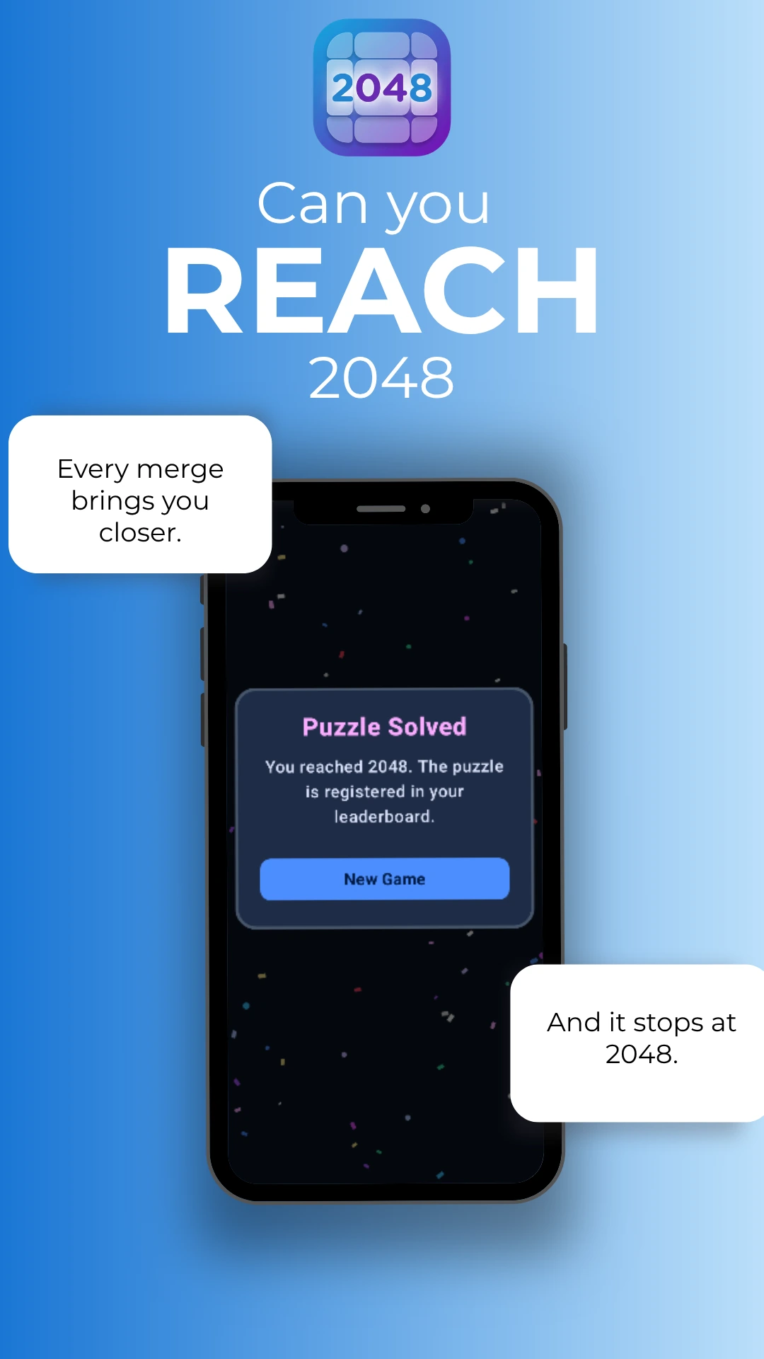 Puzzle solved: reaching the 2048 tile registers it on your global leaderboard